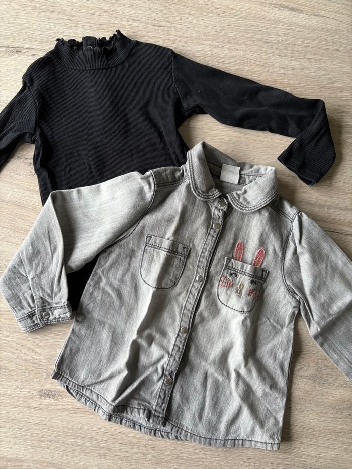 Chemise en jean grise + sous pull noir