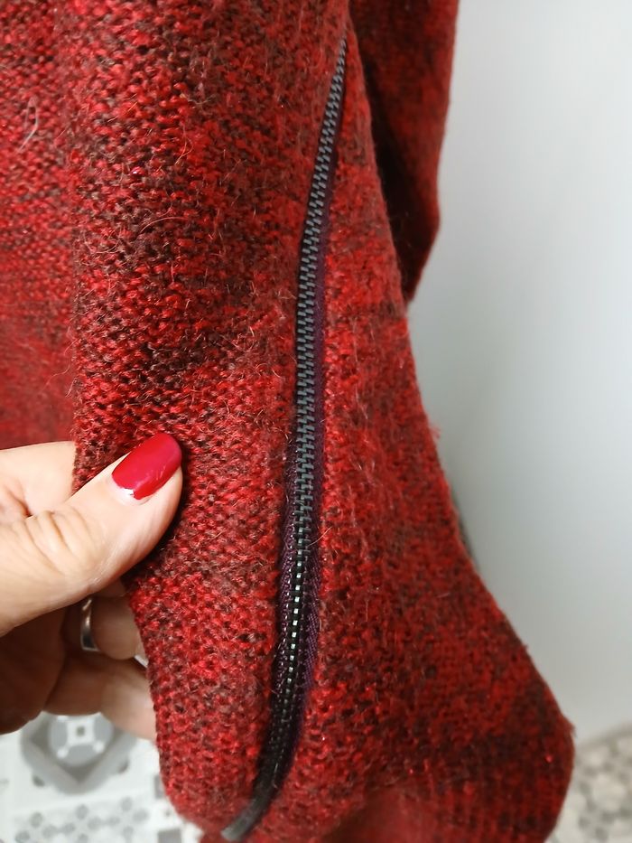 Pull bordeaux fermeture éclair fantaisie côté - photo numéro 3