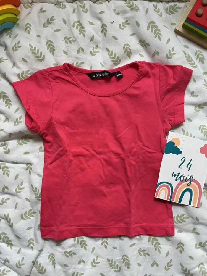 teeshirt manches courtes rose uni 26 mois  BASIC - photo numéro 2
