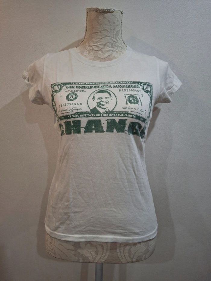 Tee shirt blanc vert Obama états unis Amérique usa fanshirt taille M 38 - photo numéro 2