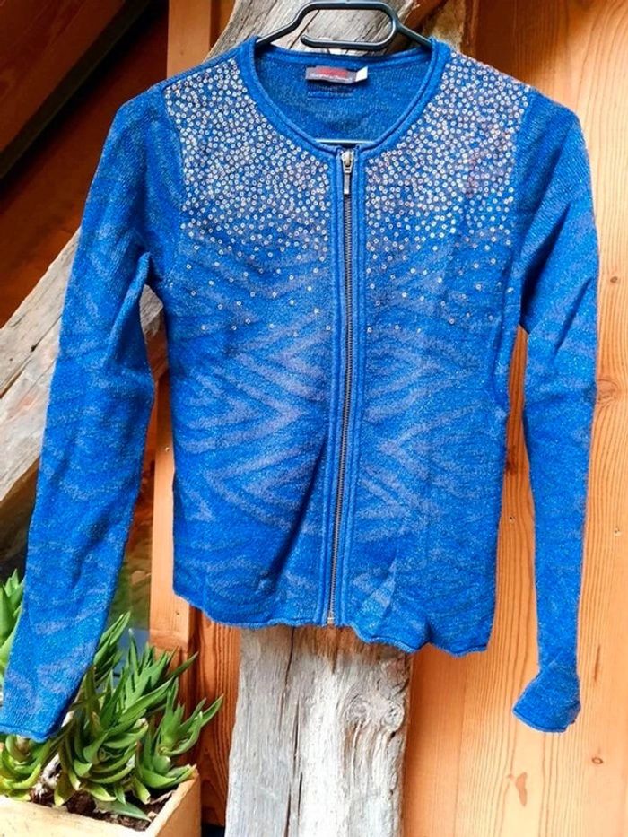 Catimini gilet, bleu rois, touches dorées, 12 ans - photo numéro 2