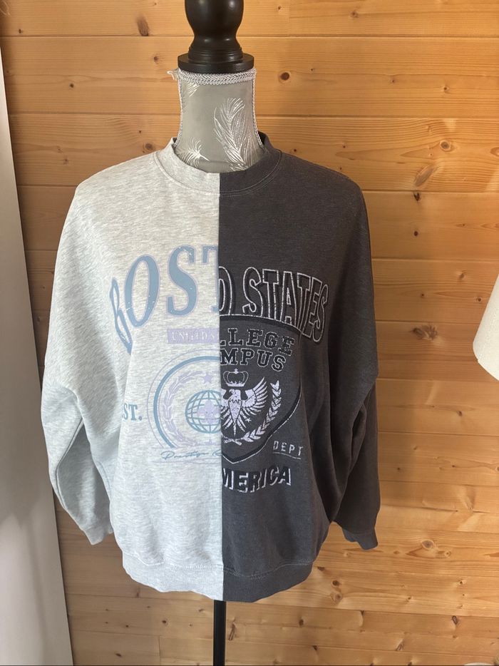 Sweat bi color gris style oversize - photo numéro 2