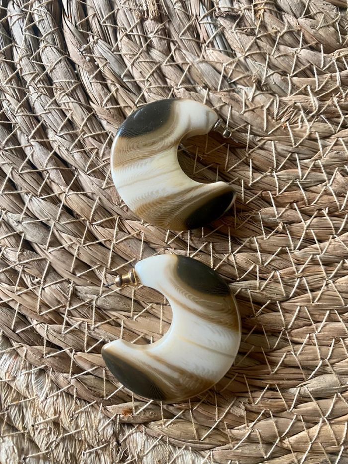 Boucles d’oreilles vintage beige et marron très bon état - photo numéro 2