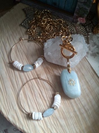 Parure pierres aigue marine naturelles