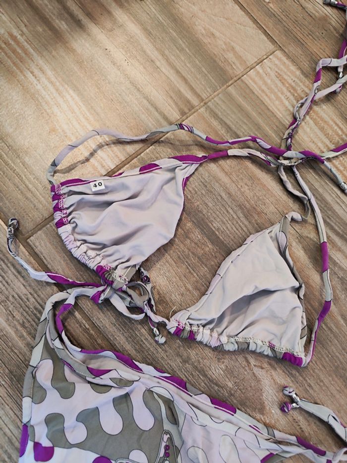 Maillot de bain deux pièces gris et violet Emilio Pucci Taille 40 - photo numéro 2