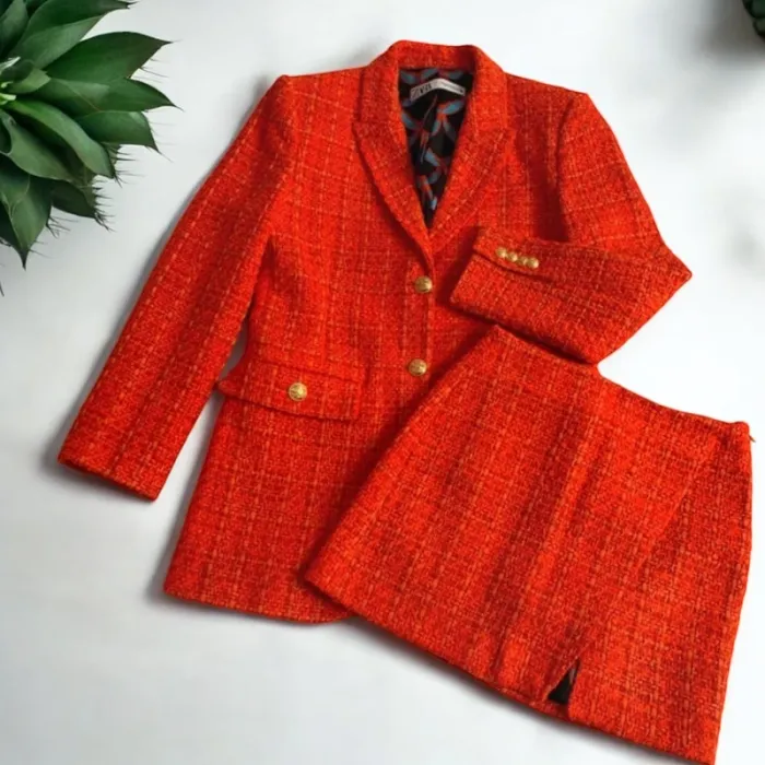 Ensemble tailleur jupe Zara tweed taille S - photo numéro 5