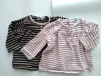 #lot de 2 t-shirts rayés manches longues Tex Baby taille 12 mois.