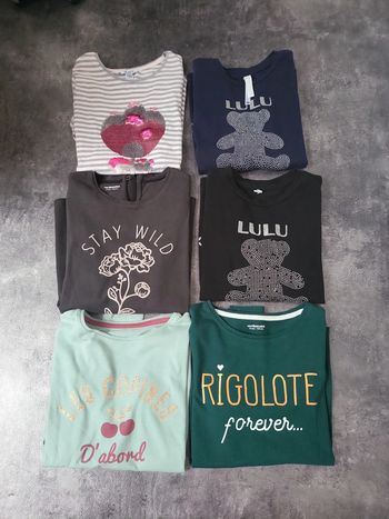 Lot 6 t-shirts manches longues fille 10 ans neuf/très bon état