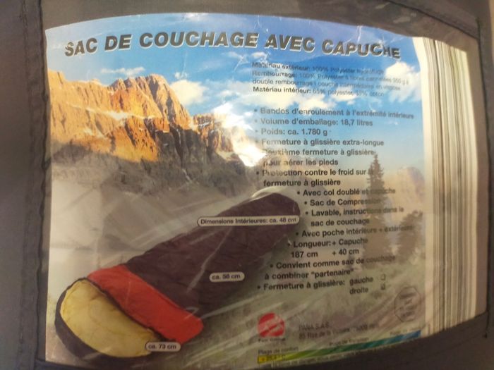 Sac de couchage avec capuche adulte