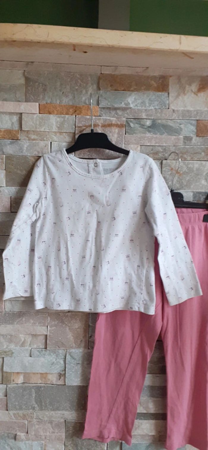 Pyjama 2 pièces rose et blanc petits chats - photo numéro 2