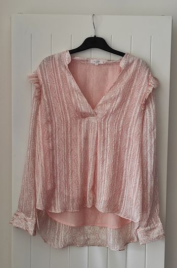 Tunique femme grand M – Volants épaules, Transparentes manches, Rose