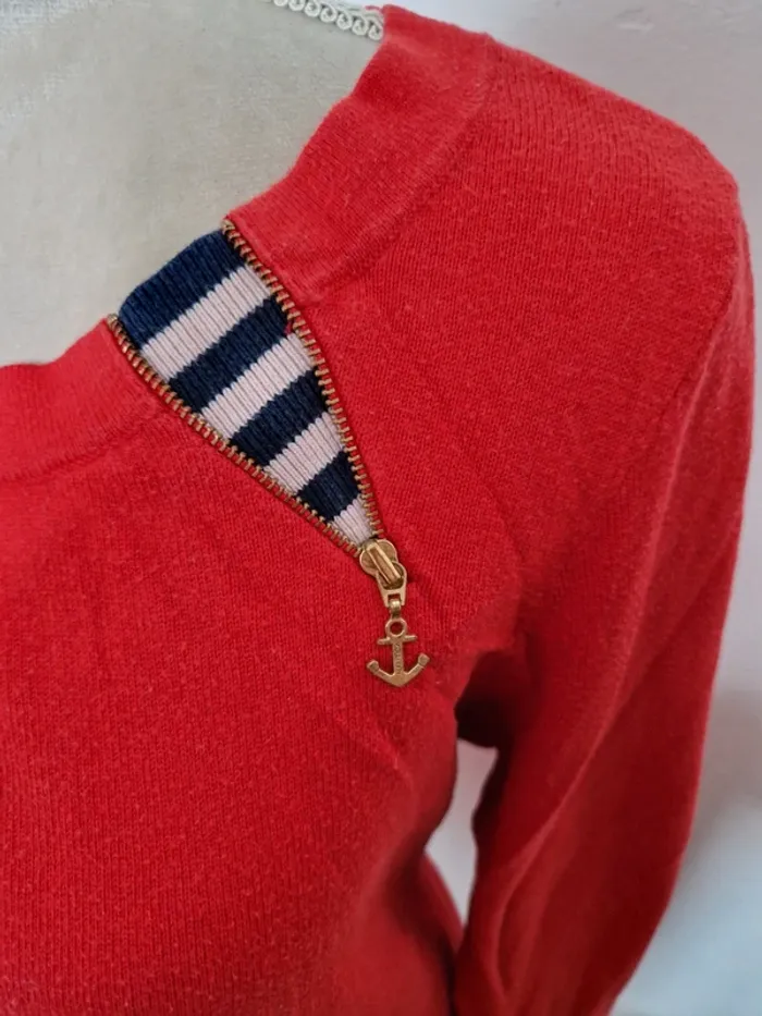 Pull nautica taille L rouge marinière ancre - photo numéro 3