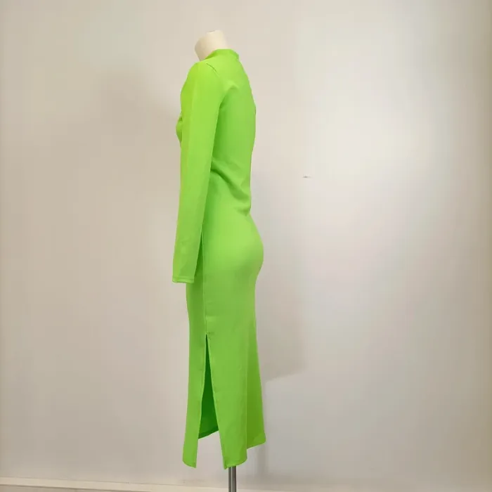 Robe verte fluo- M - stradivarius - robe longue moulante, soirée A288 - photo numéro 3