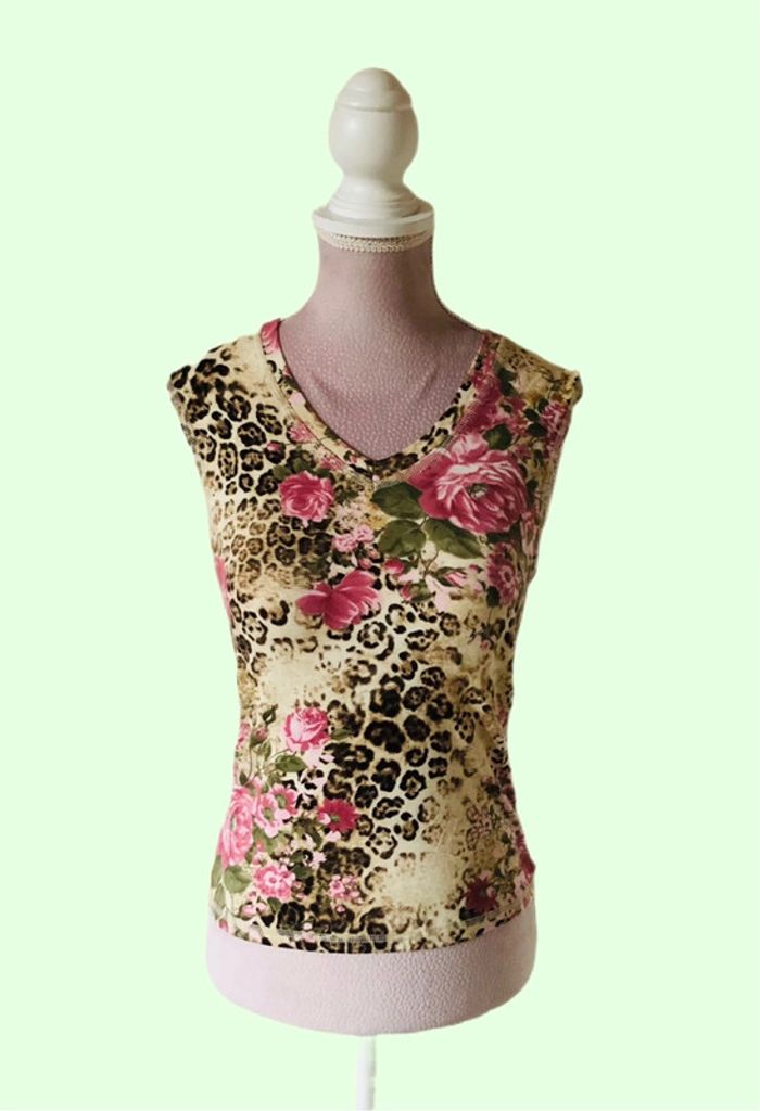 🌸T-shirt sans manches vintage 2000 Y2K roses léopard cottagecore whimsigoth fairy  t-shirt🌸 - photo numéro 5