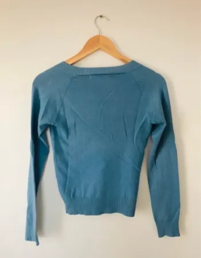 Pull bleu femme S 36 col v petit tricot Zara trafaluc - photo numéro 8
