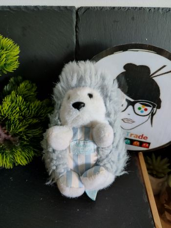 Plush Peluche Tartine Et Chocolat Hérisson Bleu Rayé Blanc Peluche Ancien DD3321