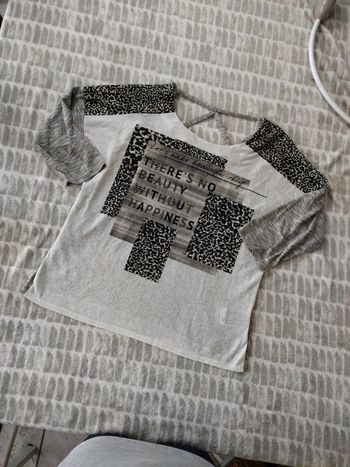 Blouse tee-shirt manches 3/4 imprimé léopard strass Bréal taille 40
