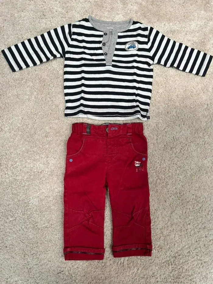 Lot demie-saison bébé garçon - ensemble pantalon et haut à manches longues - 12 mois