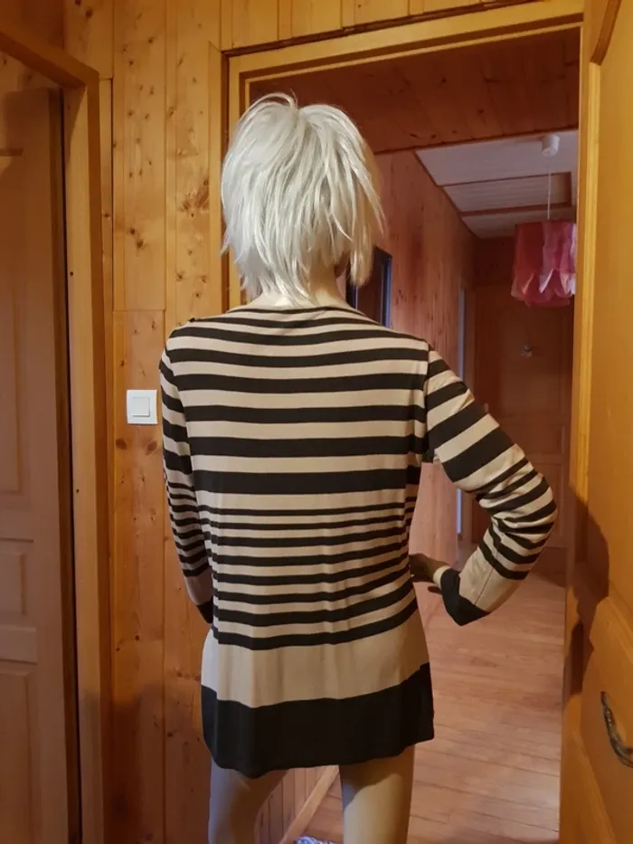 Blouse rayée beige et noir Camaïeu - photo numéro 2