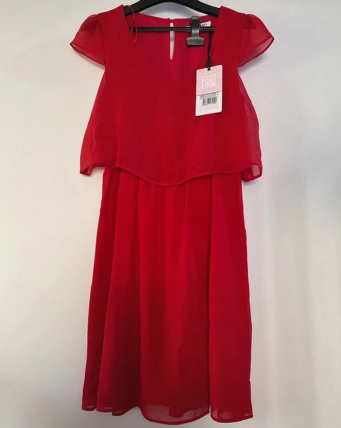 Robe rouge Naf Naf effet trompe l’œil 36 Neuve
