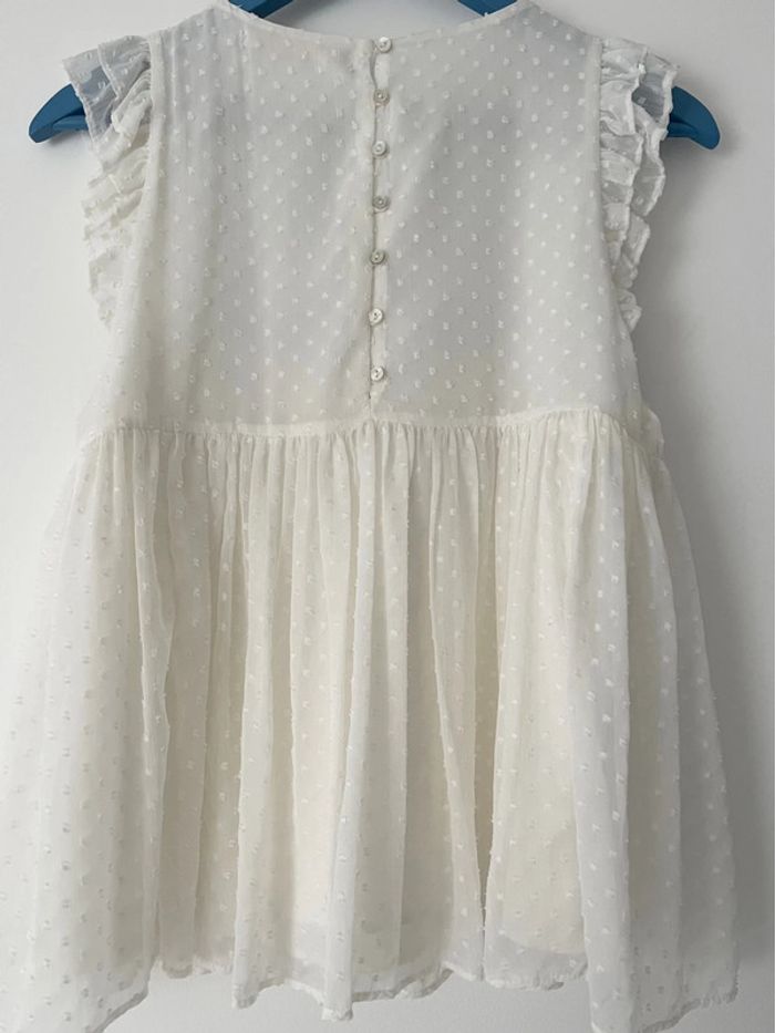 Haut blanc brodé à fleurs Zara Trafaluc coupe babydoll taille XS - photo numéro 2
