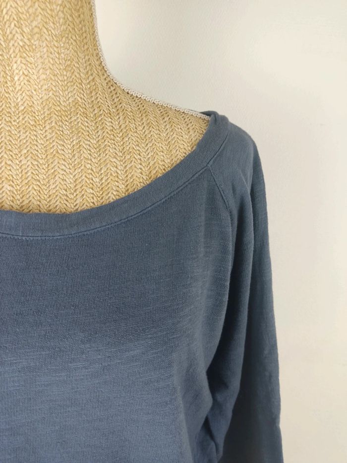 Tee-shirt crop manches 3/4 bleu gris taille 44 La Fée Maraboutée - photo numéro 5