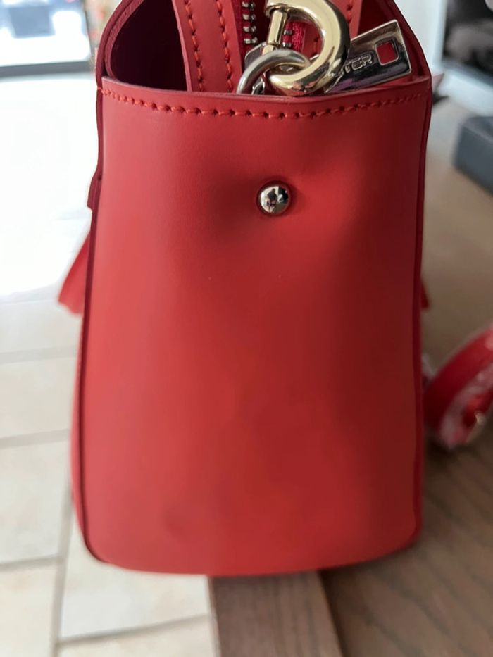 Superbe sac Lancaster tout cuir épaulé ou main rouge orange état neuf - photo numéro 6