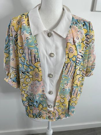 Blouse à fleurs blanche et multicolore Vintage T38/40 M/L