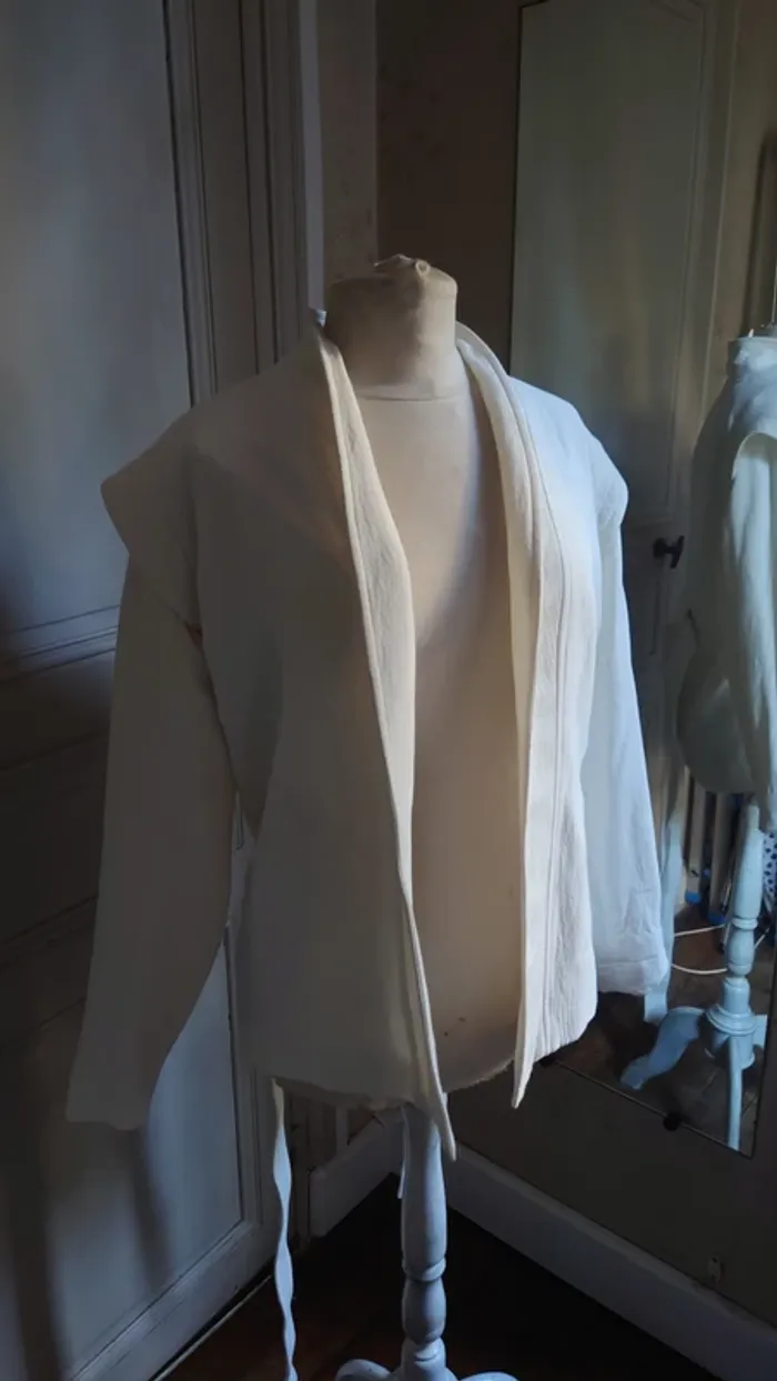 Manteau Veste Kimono t 34 36 Valentin Bérénice mi saison ceinturée blanc Coton - photo numéro 9