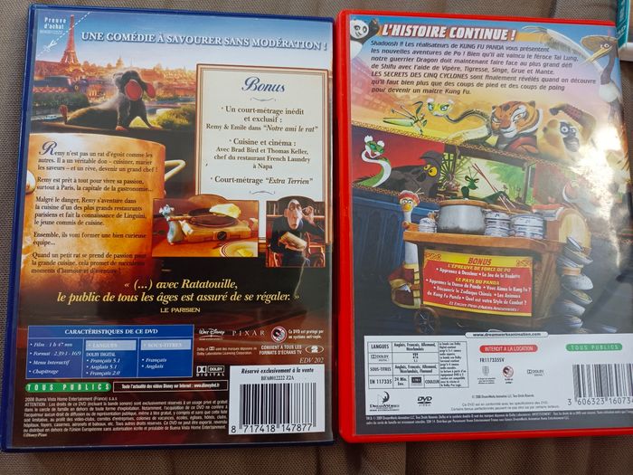 Lot 2 dvd "Ratatouille" et "panda les 5 cyclones"
Très bonÉtat - photo numéro 2