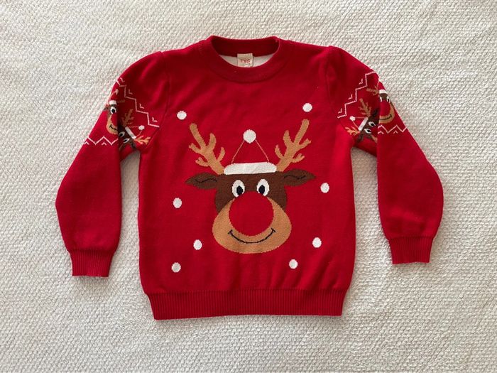 Pull de Noel rouge renne taille 120 cm 6 ans