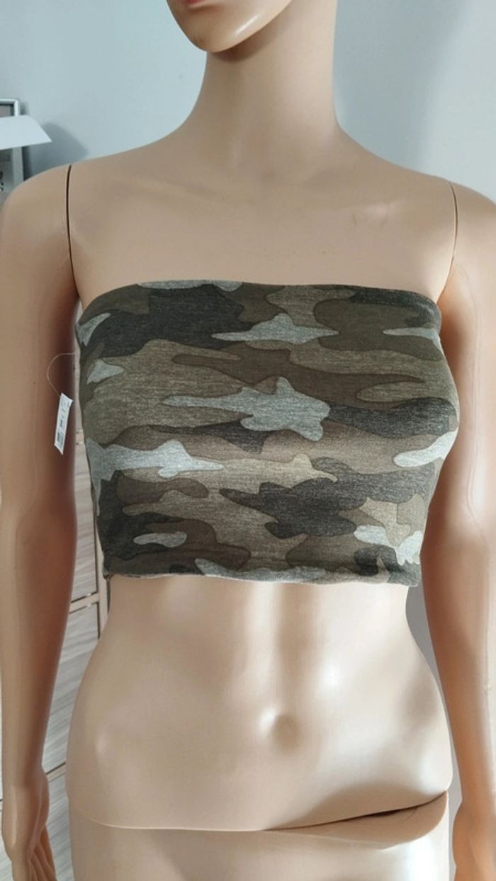 Top haut court bandeau camouflage taille s femme - photo numéro 2