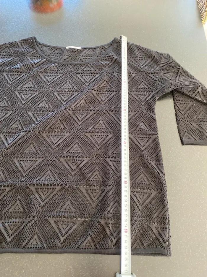 T-shirt noir ajouré manches 3/4 - photo numéro 5