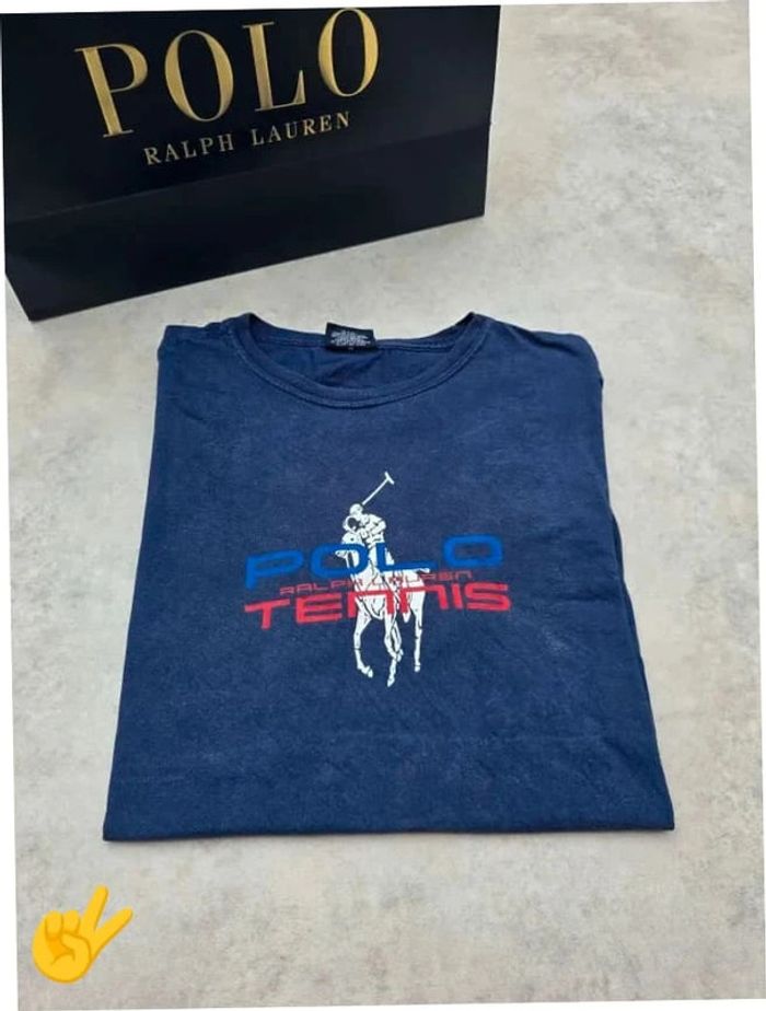 T-shirt Ralph Lauren M coupe col rond bleu Homme Men tee15b