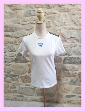 T-shirt Kappa XS blanc avec bande logo sur les épaules XS