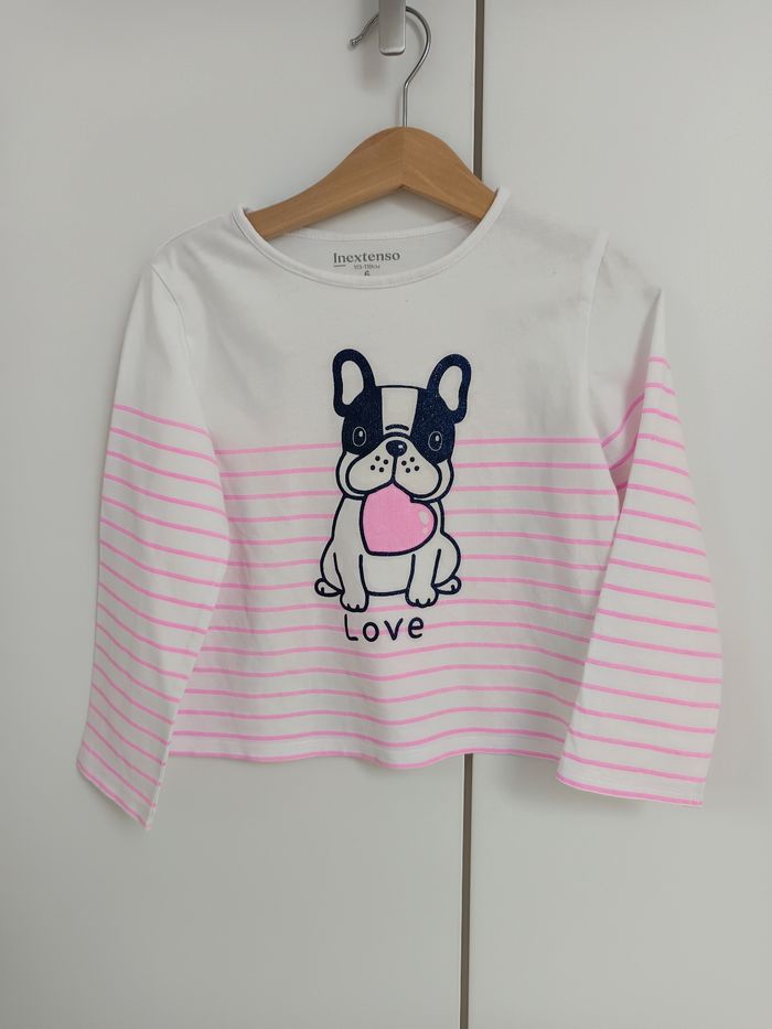 T-shirt In extenso 6 ans – motif chien “Love” rayé rose et blanc🐶 - photo numéro 3
