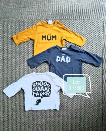 Lot de 3 T-shirts manches longues garçon - 3 mois