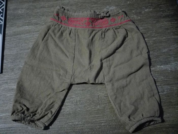 Sarouel bébé fille 6 mois DPAM marron velours broderie bohème chic hippie neuf