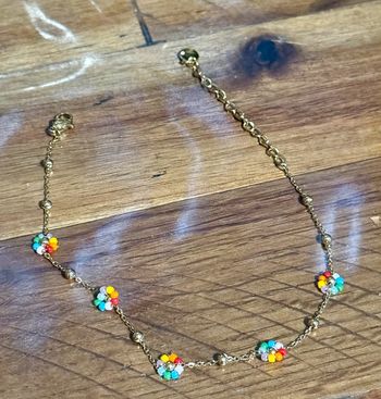 Chaîne de chevilles réglable acier inoxydable or fleurs perles couleurs