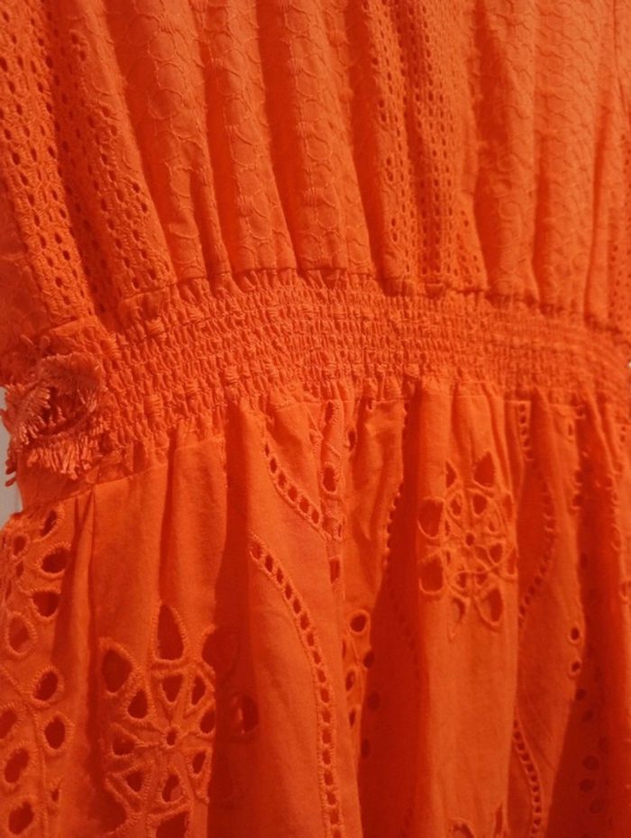 🔝 Robe d'été avec motifs fleurs et crochet Derhy K orange et dorée taille L 40 en coton et polyester - photo numéro 7