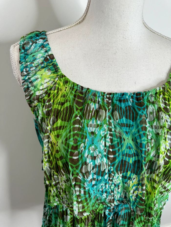 Blouse bariolée à volants verte et bleue Patrice Bréal T40 L - photo numéro 2