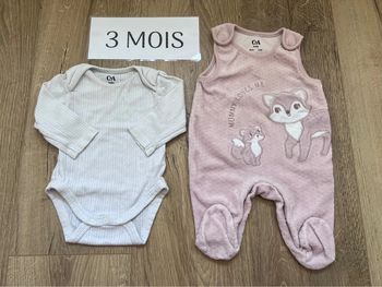 Ensemble grenouillère body + salopette renard 3 mois