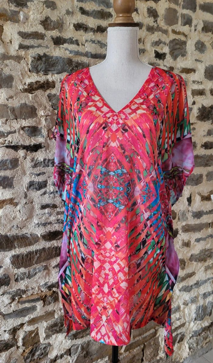 Tunique de plage style poncho sans manches rose fushia H&M Taille 34/36