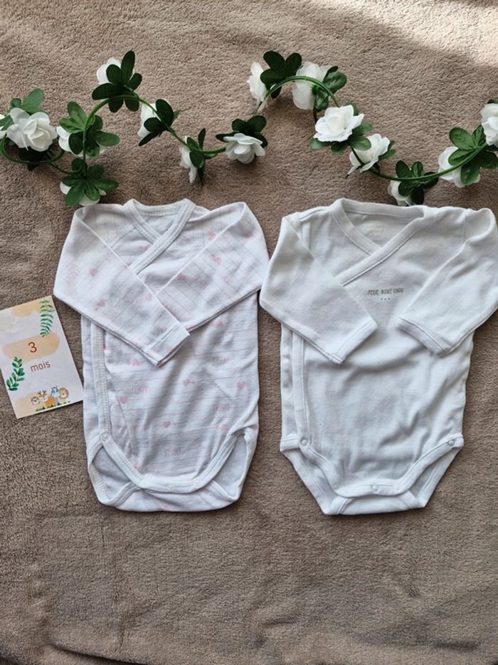 Lot 2 bodys bébé fille 3 mois manches longues