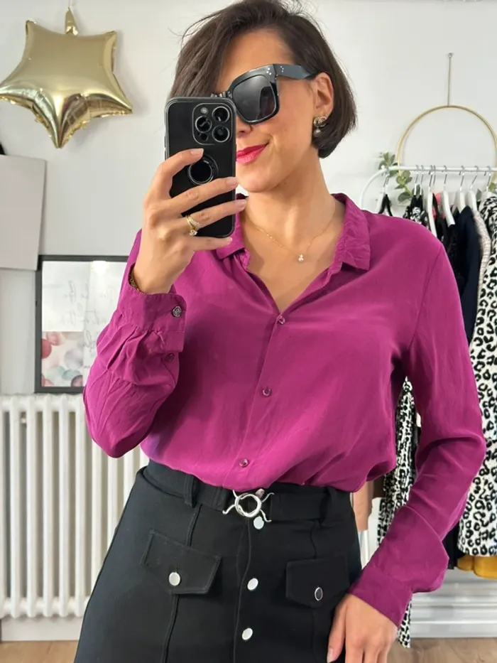 Chemise en soie The Kooples violet rose taille 38