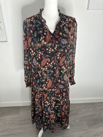 Robe longue paisley bohème noire et multicolore T42 XL