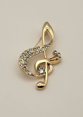 BROCHE NOTE DE MUSIQUE CLE DE SOL DORE STRASS ! NEUF !