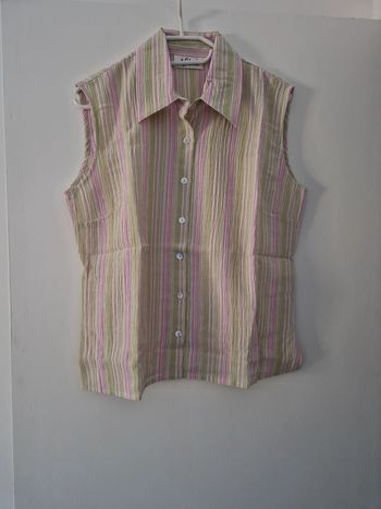 Débardeur chemise femme manche courte été rayures vertes rose T44 neuf sans étiquette afibel