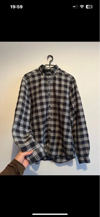 Chemise Homme à Carreaux Noir et Blanc - Manches Longues - H&M (Taille M)
