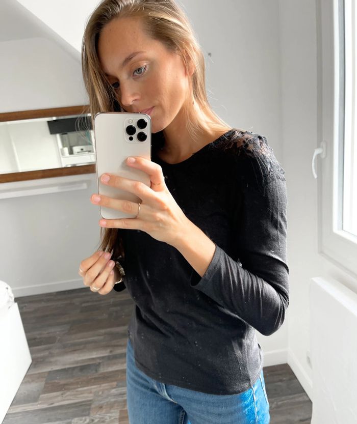 Haut manches longues noir à dentelle Pimkie - photo numéro 3